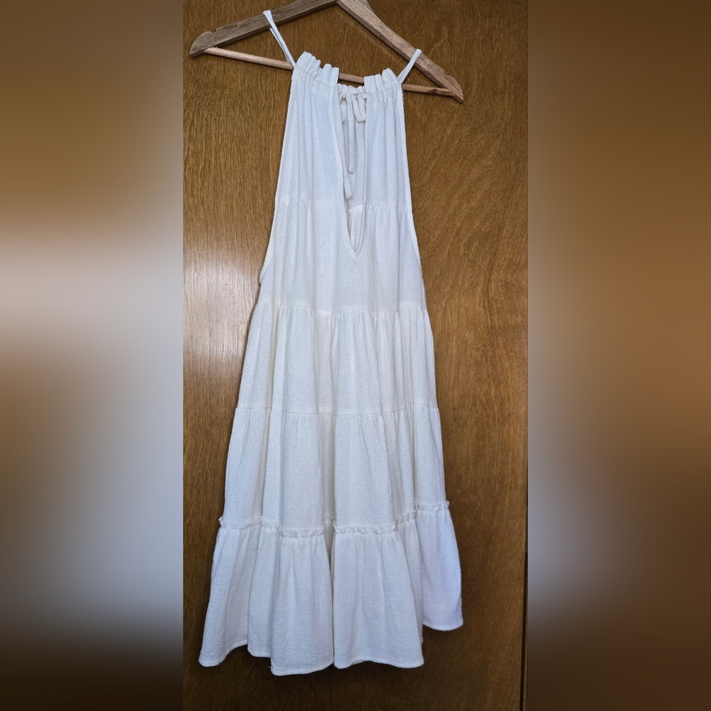 Free People Babydoll Gauze Tiered Halter Dress Small Oversized Sundress - Picture 9 of 14